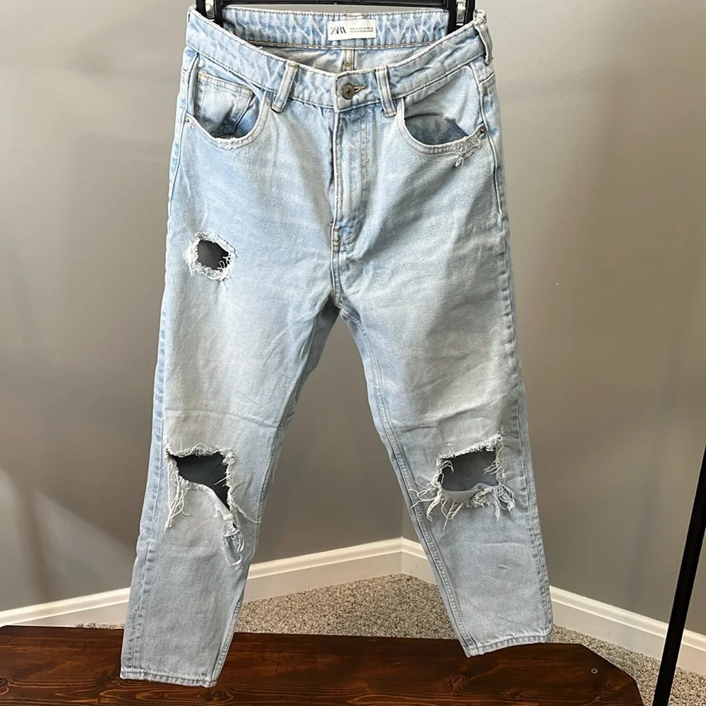 Light Blue Zara Ripped Jeans - Picture 3 of 5